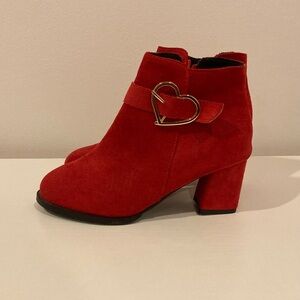 Elegant Red Ankle Boots with Heart Accent